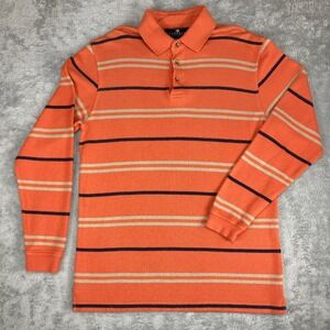 Consensus Sportswear Mens LT‎ Striped Long Sleeve Polo Shirt Orange, Tan, Navy